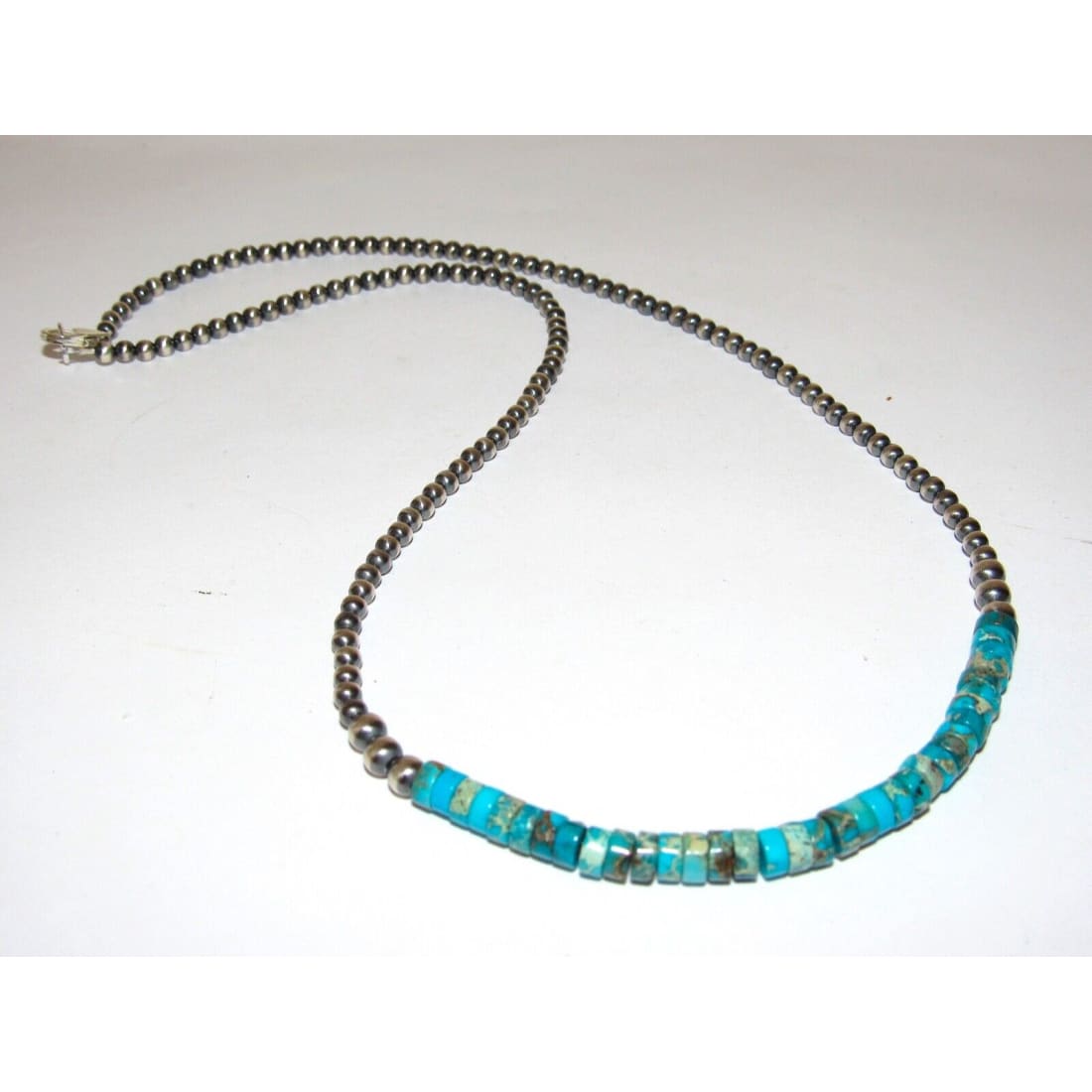 Navajo Pearls Necklace Sterling Silver Kingman Turquoise 