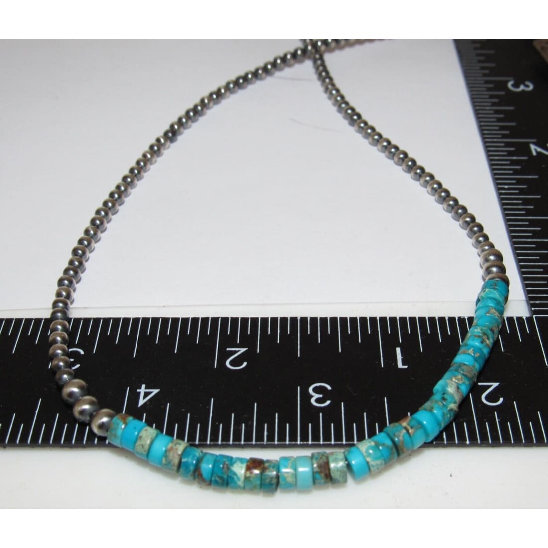 Navajo Pearls Necklace Sterling Silver Kingman Turquoise 
