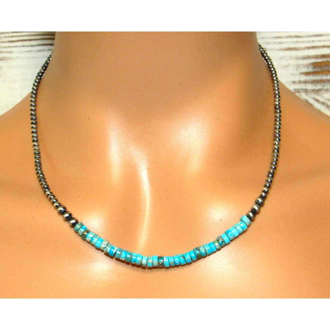Navajo Pearls Necklace Sterling Silver Kingman Turquoise