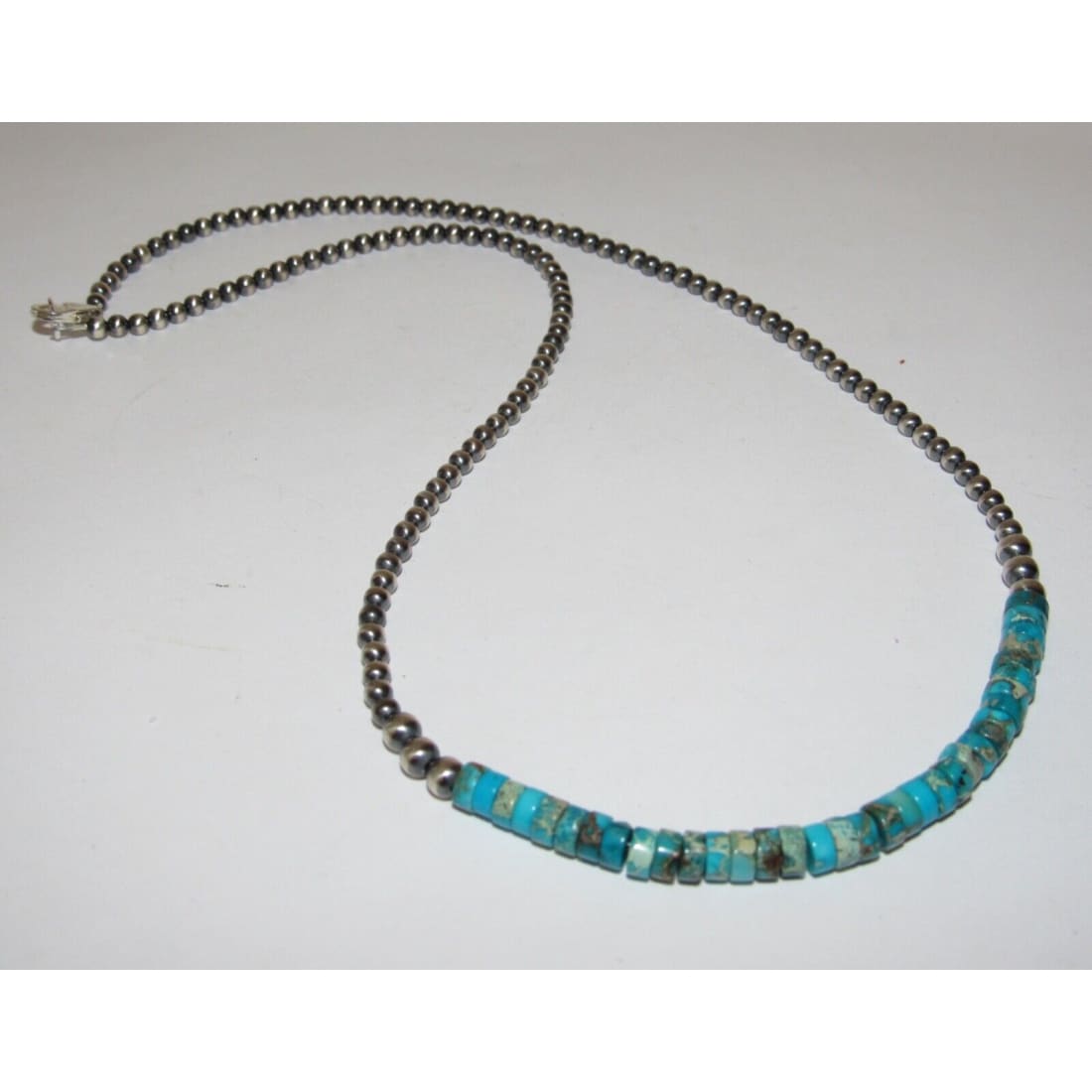 Navajo Pearls Necklace Sterling Silver Kingman Turquoise 