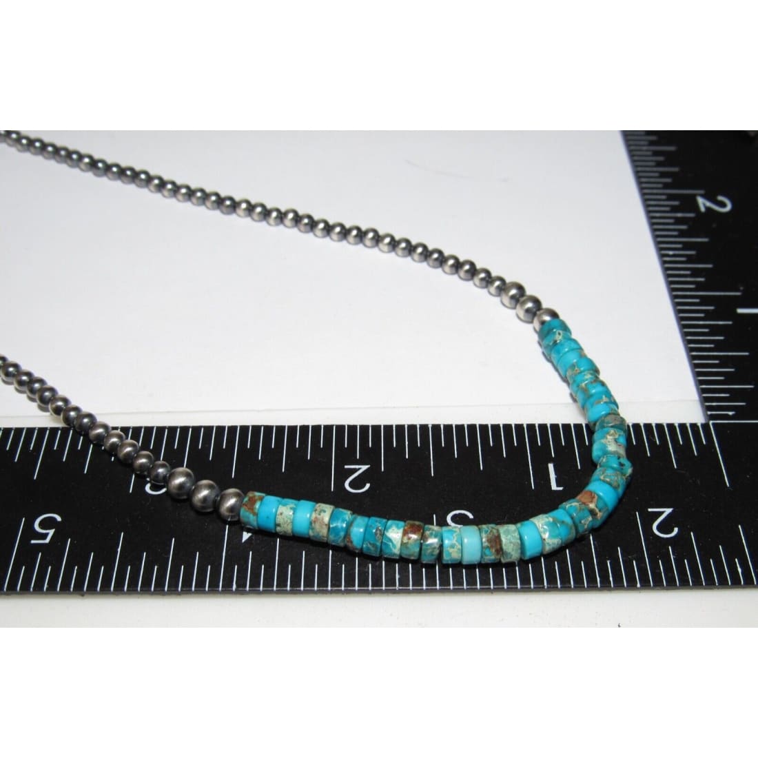 Navajo Pearls Necklace Sterling Silver Kingman Turquoise 