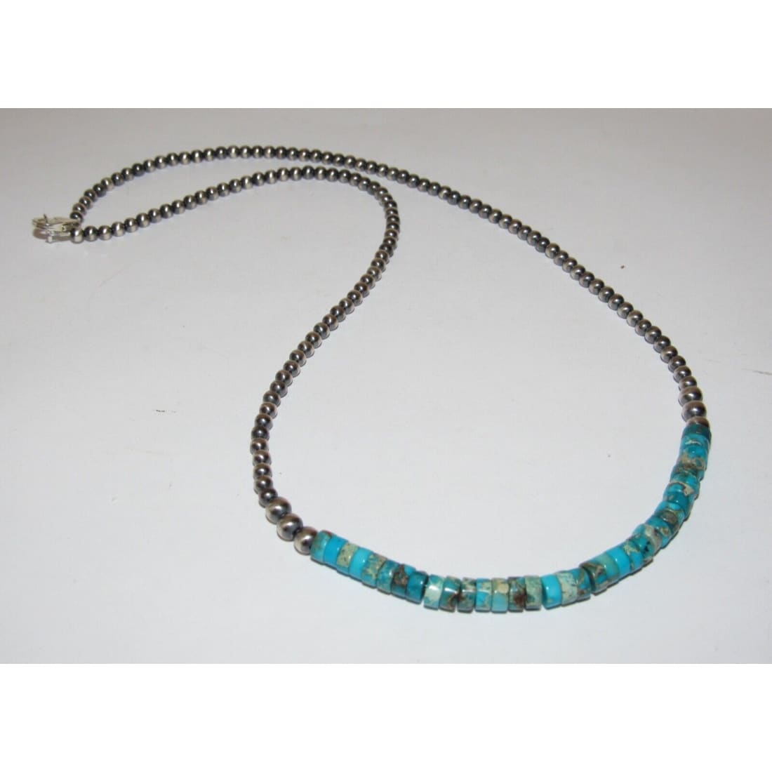 Navajo Pearls Necklace Sterling Silver Kingman Turquoise 