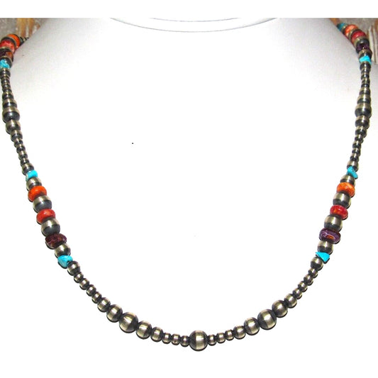 Navajo Pearls Necklace Sterling Silver Turquoise Orange 