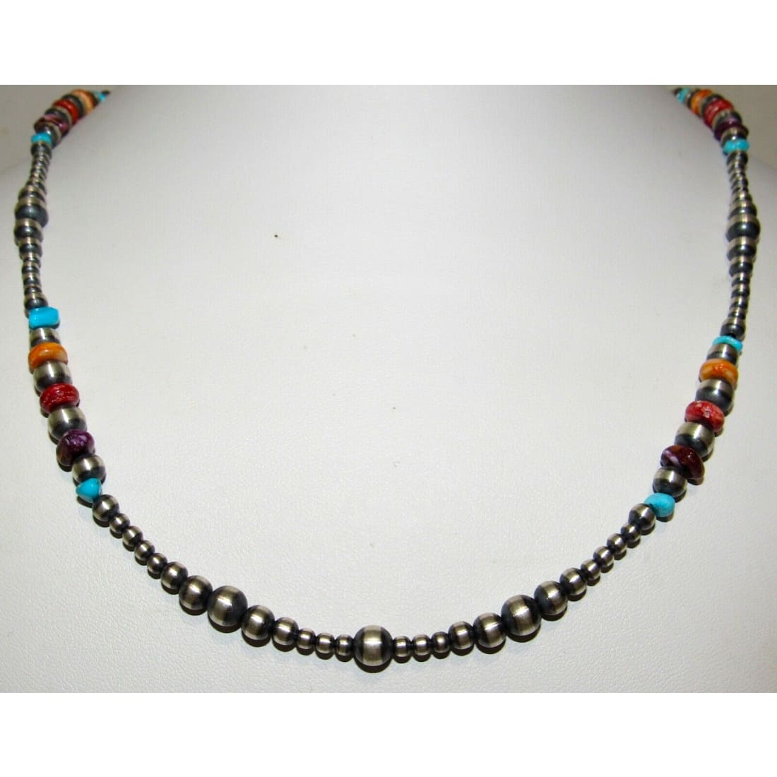 Navajo Pearls Necklace Sterling Silver Turquoise Orange 