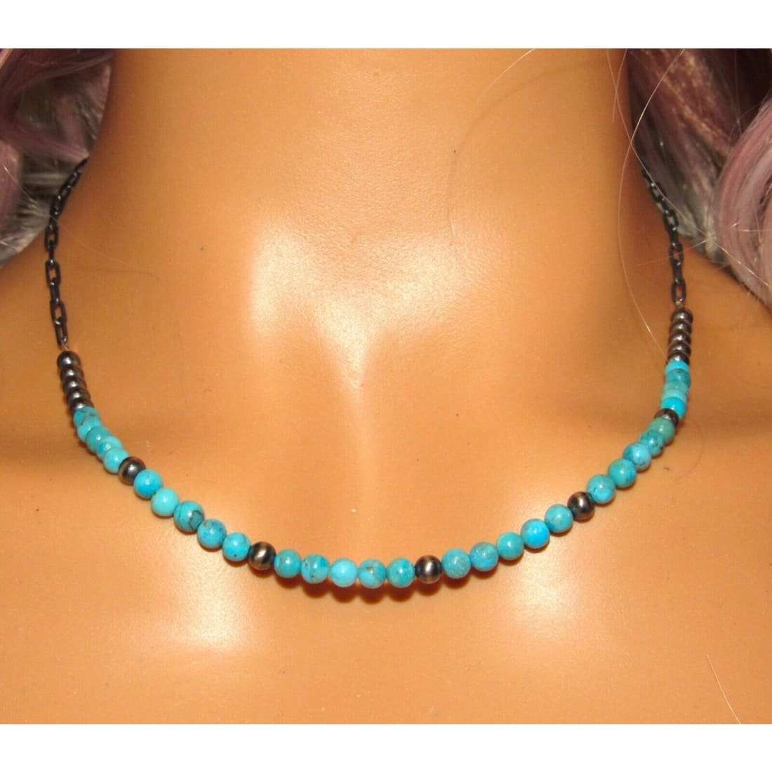 Navajo Pearls Turquoise Necklace Sterling Silver Choker