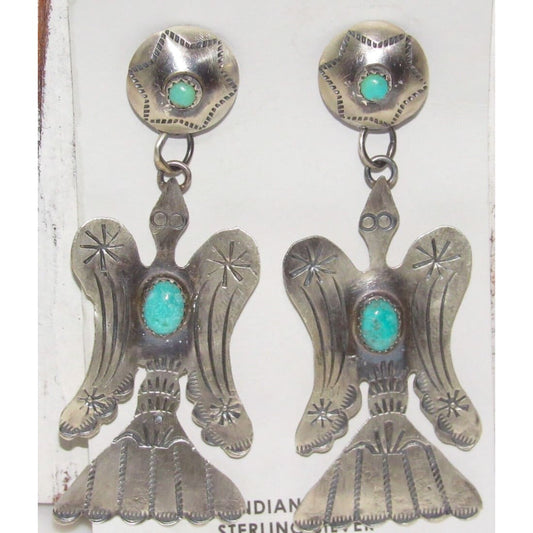 Navajo Peyote Bird Dangle Concho Earrings Royston Turquoise 