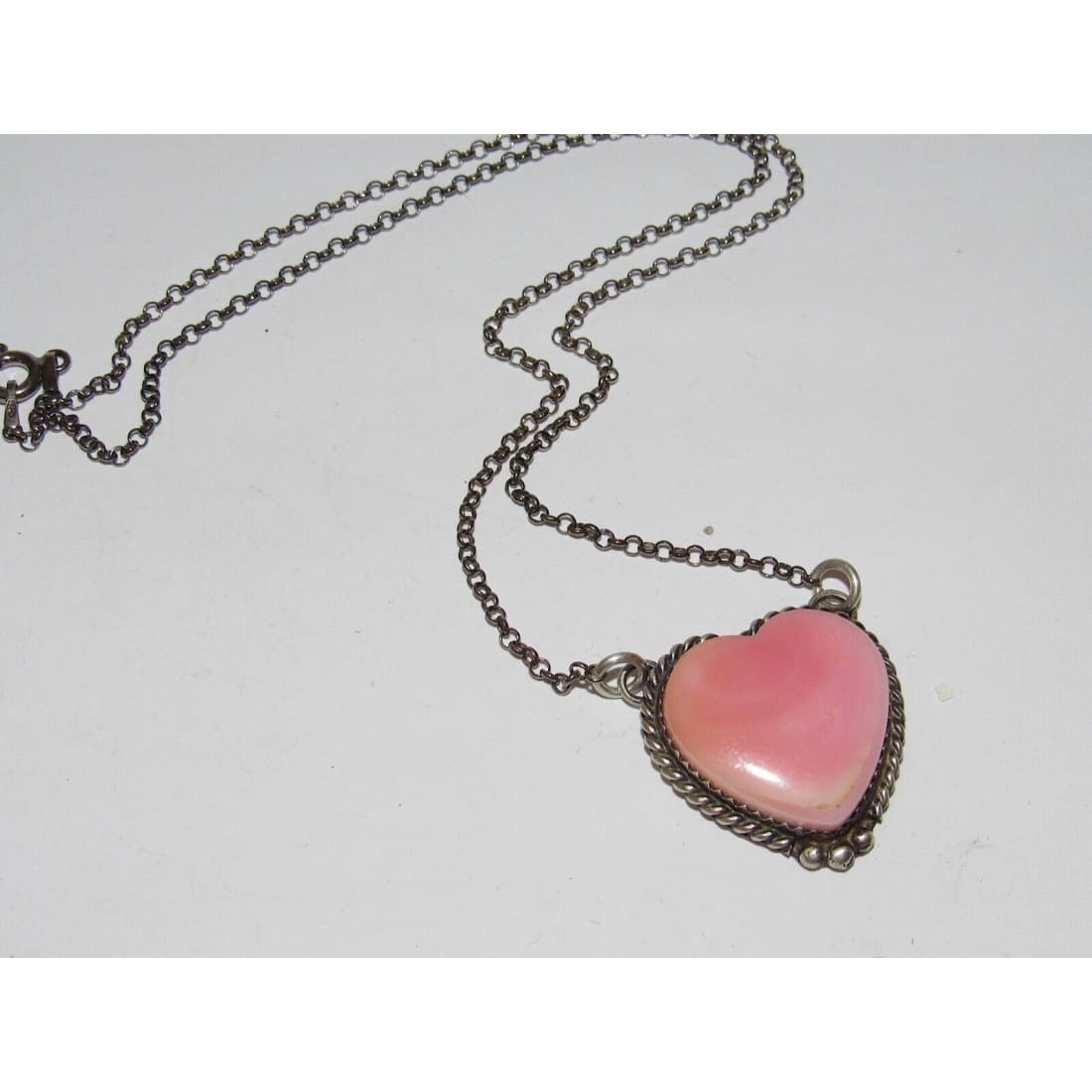 Navajo Pink Conch Shell Heart Bar Necklace Sterling Silver