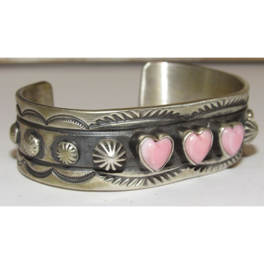 Navajo Pink Heart Shell Stacker Cuff Bracelet Chimney Butte 
