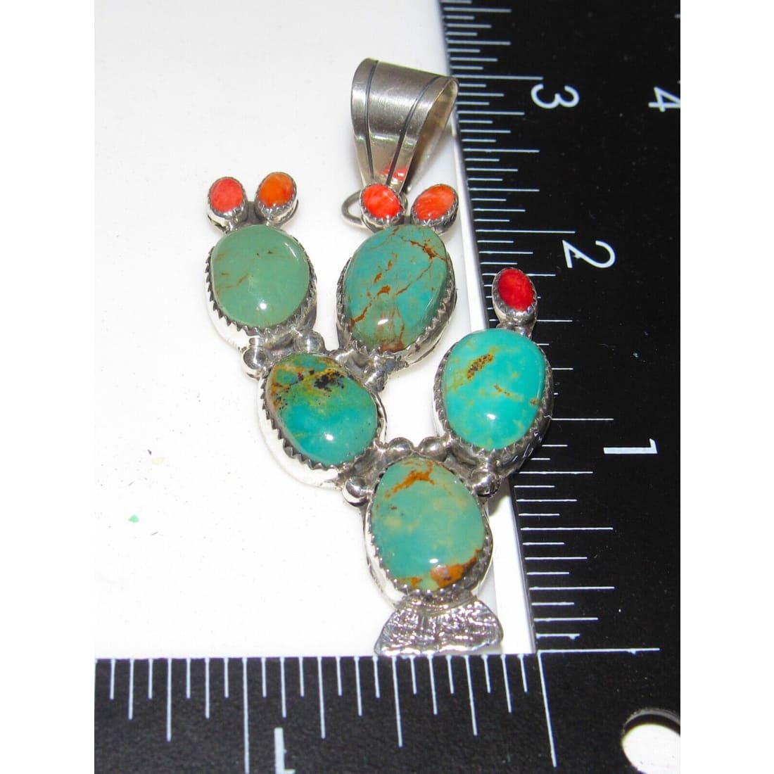 Navajo Prickly Pear Cactus Pendant Sterling Silver Turquoise