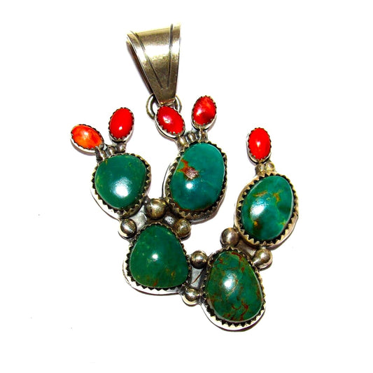 Navajo Prickly Pear Cactus Pendant Sterling Silver Turquoise