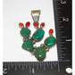 Navajo Prickly Pear Cactus Pendant Sterling Silver Turquoise