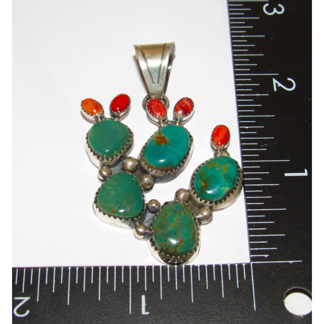 Navajo Prickly Pear Cactus Pendant Sterling Silver Turquoise