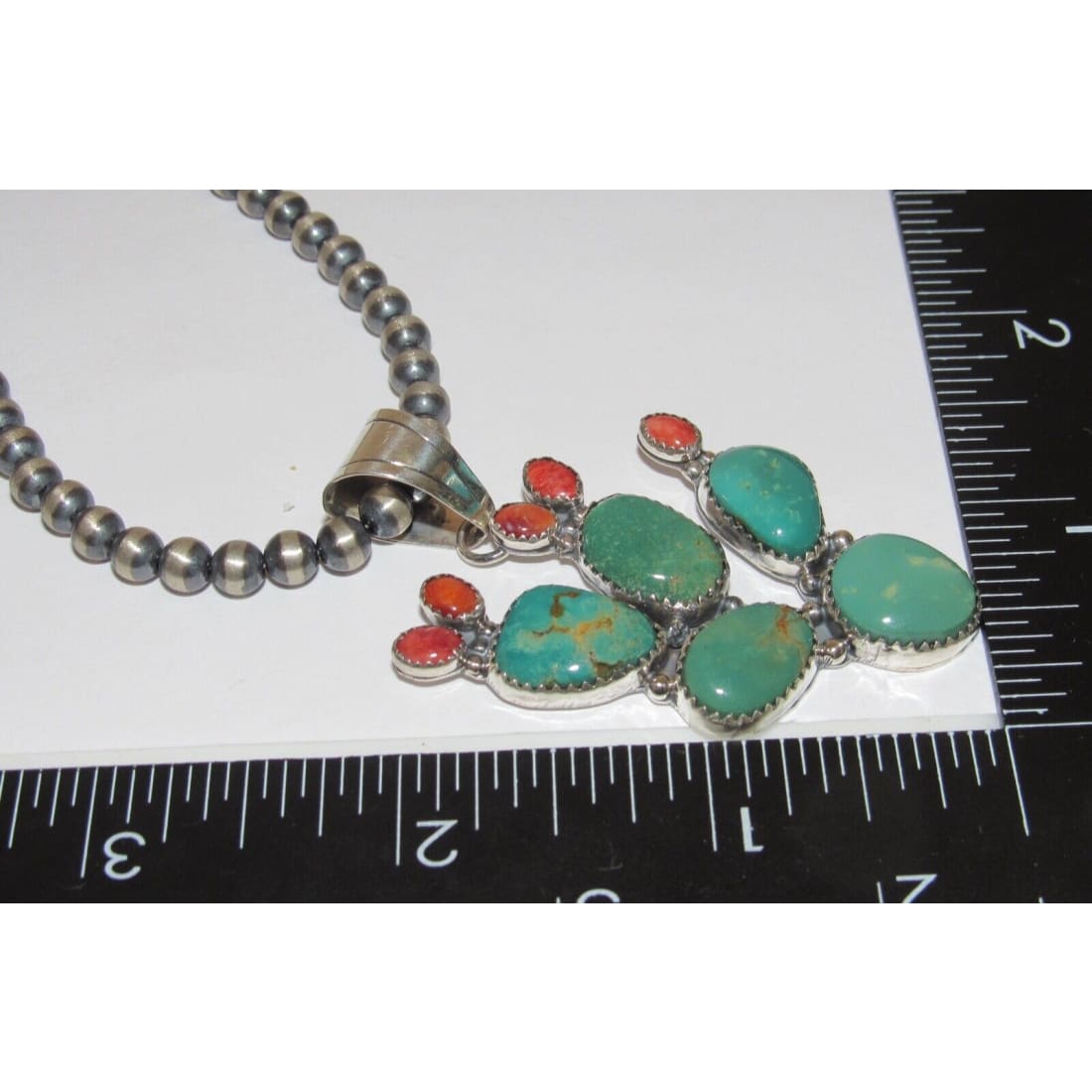 Navajo Prickly Pear Cactus Pendant Sterling Turquoise Red 