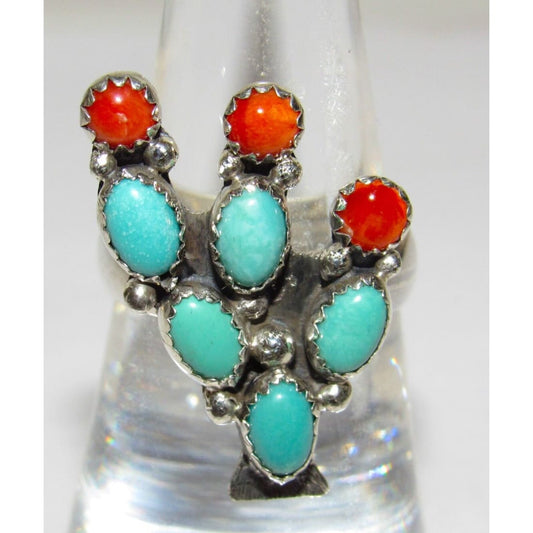 Navajo Prickly Pear Cactus Ring Sz 6.5 Sterling Silver 