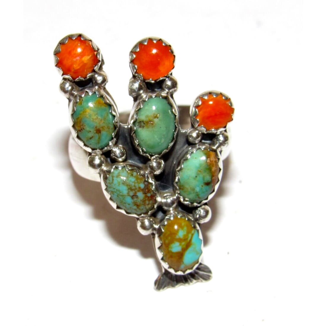Navajo Prickly Pear Cactus Ring Sz 7.5 Sterling Silver 