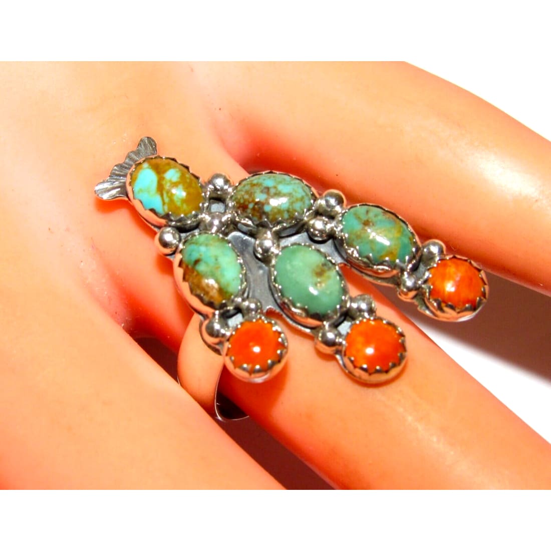 Navajo Prickly Pear Cactus Ring Sz 7.5 Sterling Silver 
