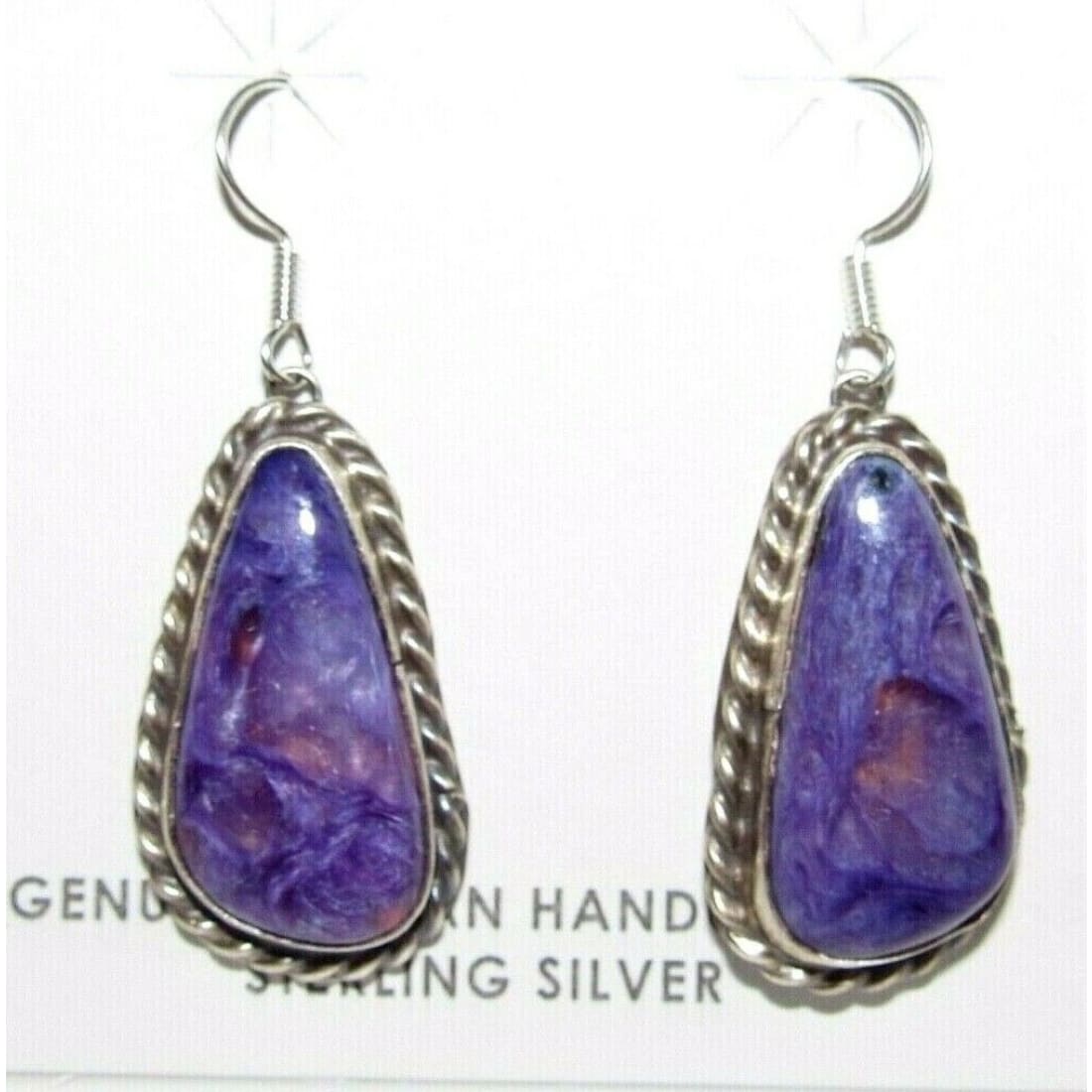 Navajo Purple Charoite Earrings Sterling Silver Dangles 