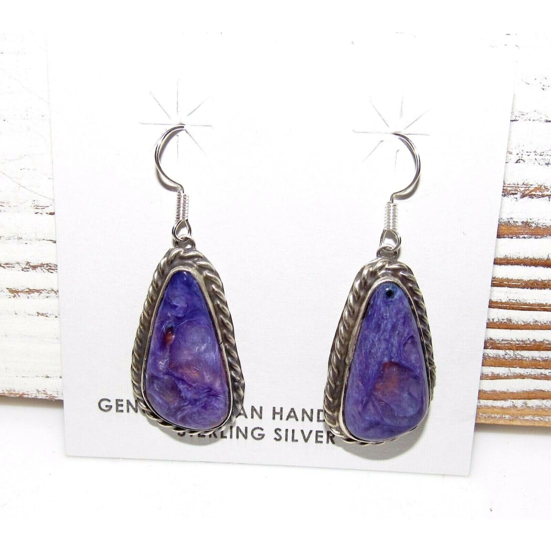 Navajo Purple Charoite Earrings Sterling Silver Dangles 