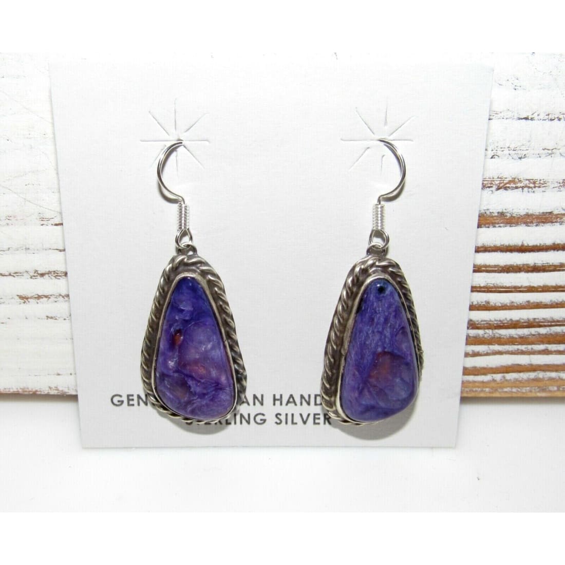 Navajo Purple Charoite Earrings Sterling Silver Dangles 