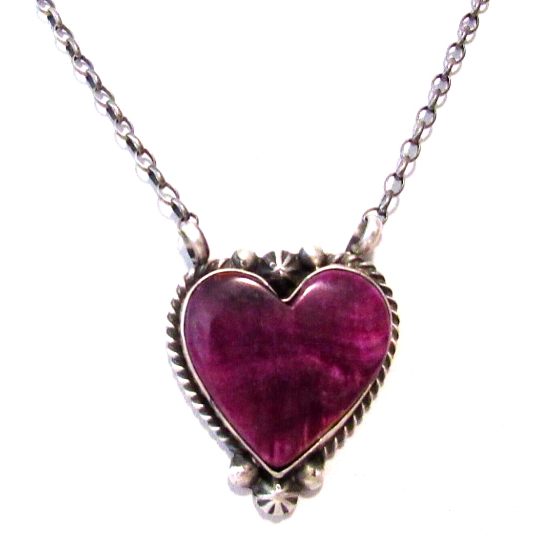 Navajo Purple Spiny Heart Bar Necklace Sterling Silver