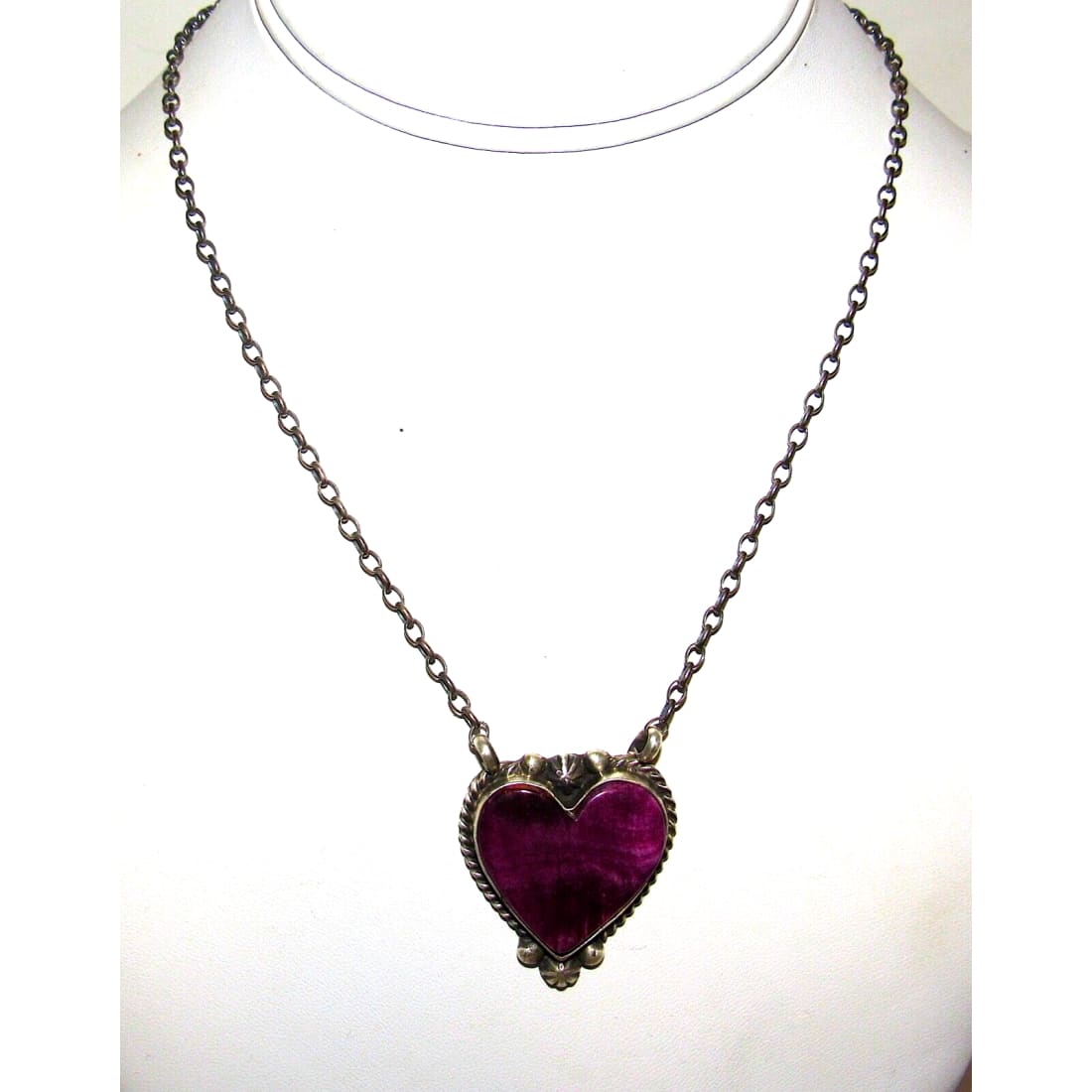 Navajo Purple Spiny Heart Bar Necklace Sterling Silver