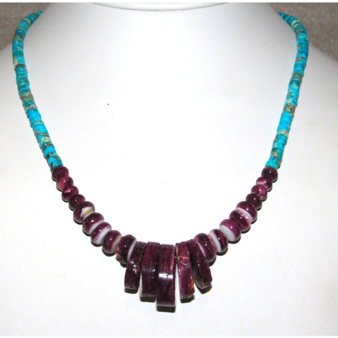 Navajo Purple Spiny Oyster Kingman Turquoise Heishi Necklace
