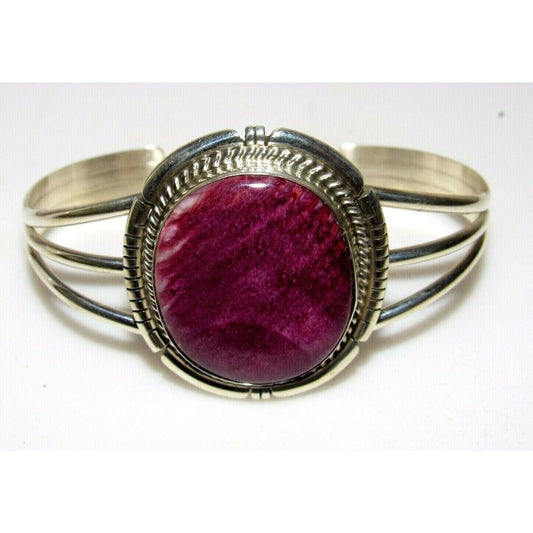 Navajo Purple Spiny Oyster Statement Cuff Bracelet Sterling Silver Native Native American