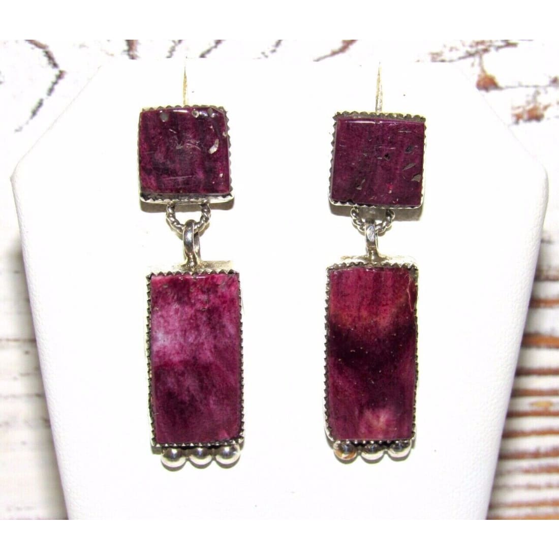 Navajo Purple Spiny Oyster Sterling Silver Dangle Statement 