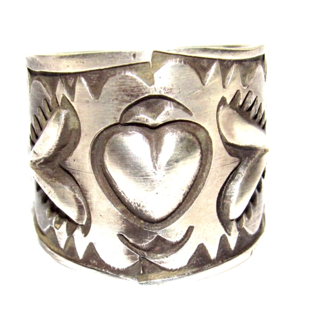 Navajo R.Willie Heart Ring Sz 6 Sterling Silver Signed Band 
