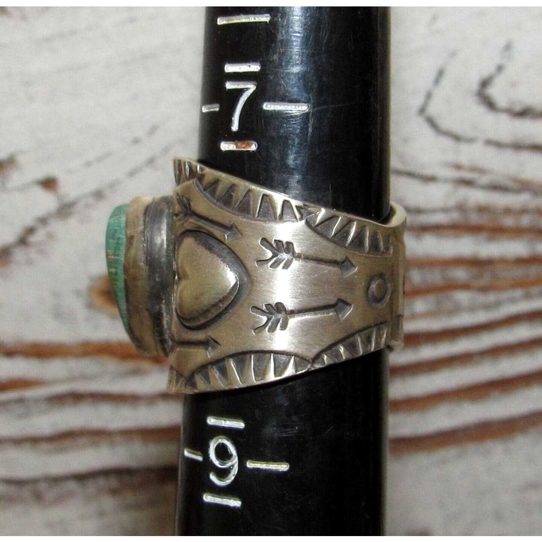 Navajo R.Willie Turquoise Heart Ring Sz 8 Sterling Silver 