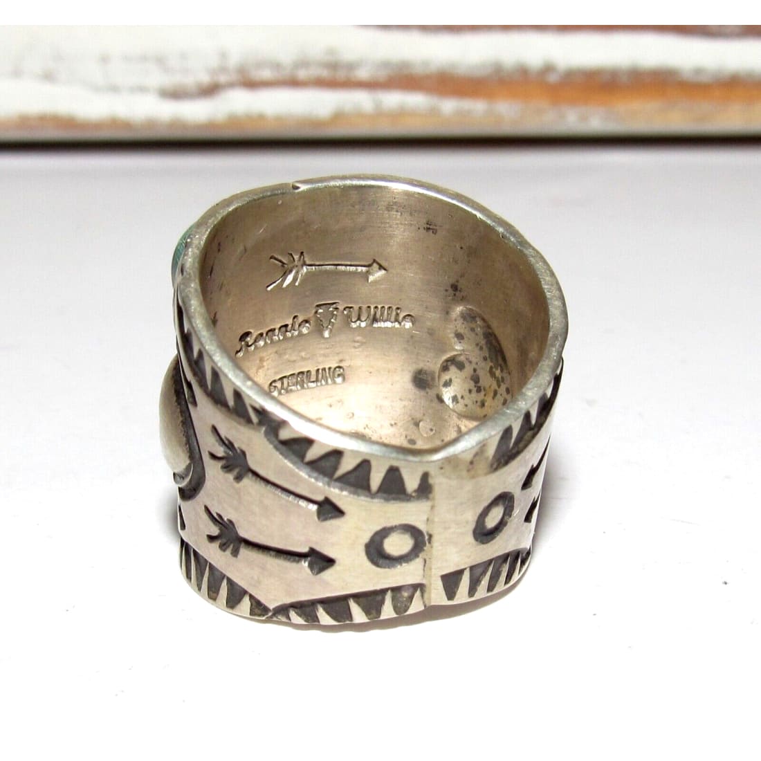 Navajo R.Willie Turquoise Heart Ring Sz 8 Sterling Silver 
