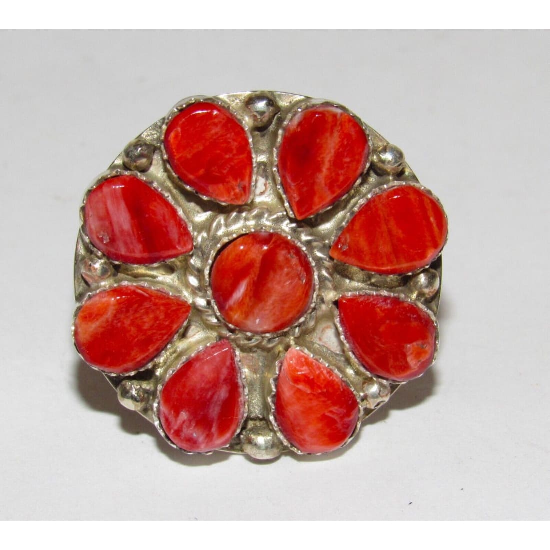 Navajo Red Orange Spiny Cluster Ring Sz 9 Sterling Silver