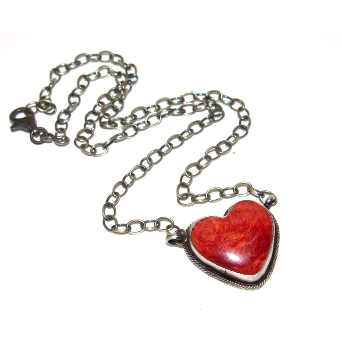Navajo Red Spiny Heart Bar Necklace Sterling Silver Native