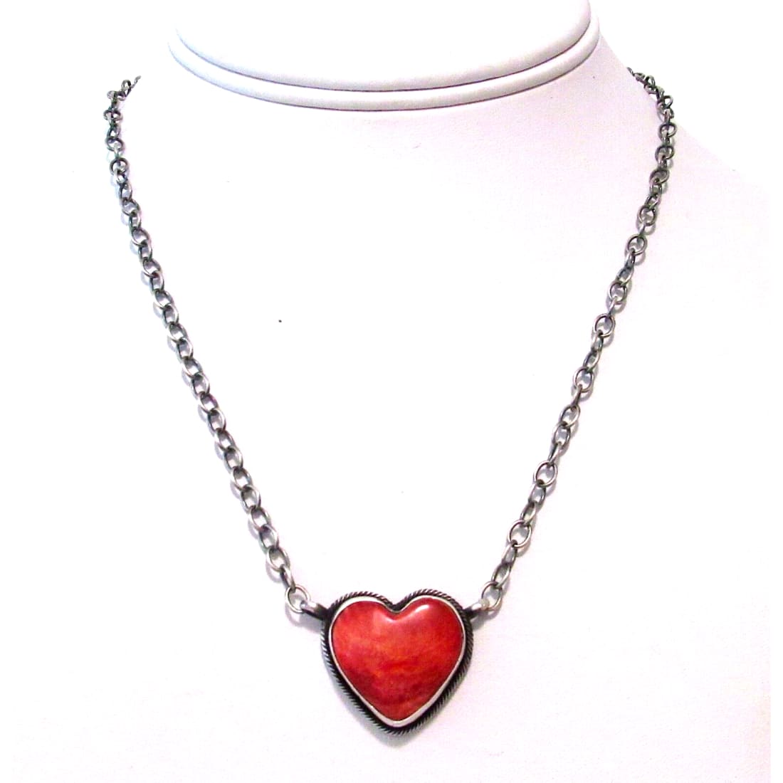 Navajo Red Spiny Heart Bar Necklace Sterling Silver Native