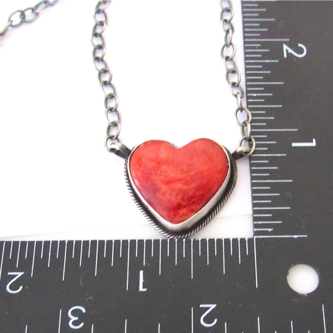 Navajo Red Spiny Heart Bar Necklace Sterling Silver Native