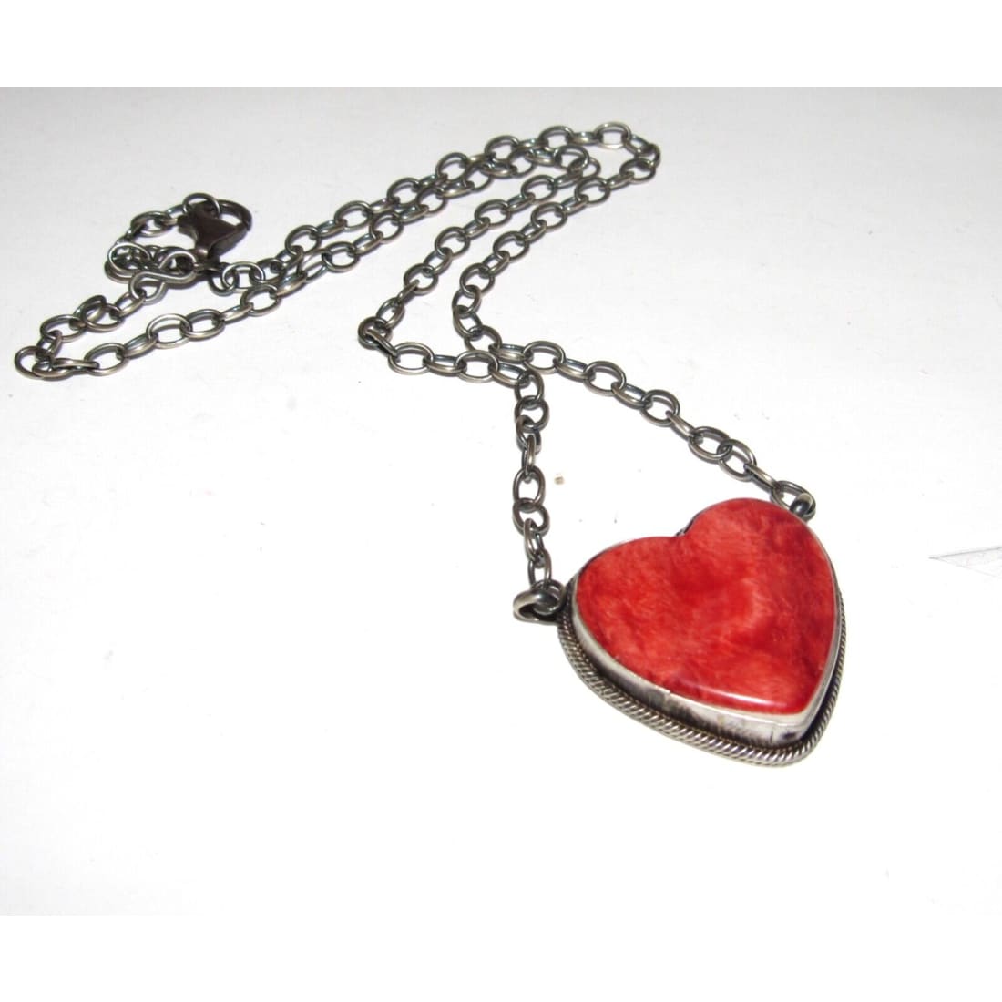 Navajo Red Spiny Heart Bar Necklace Sterling Silver Native