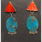 Navajo Red Spiny & Kingman Turquoise Dangle Earrings 