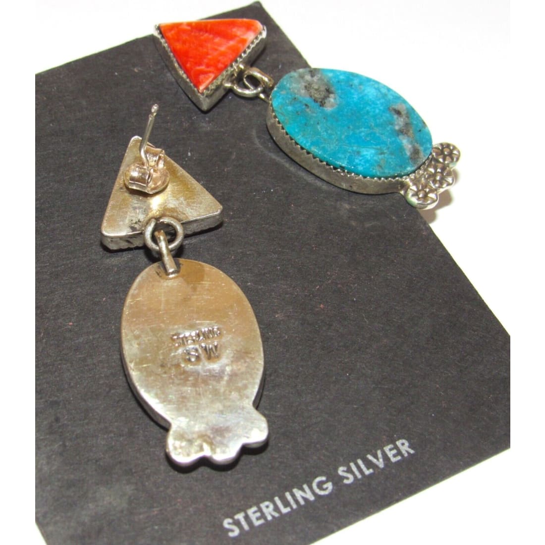Navajo Red Spiny & Kingman Turquoise Dangle Earrings 