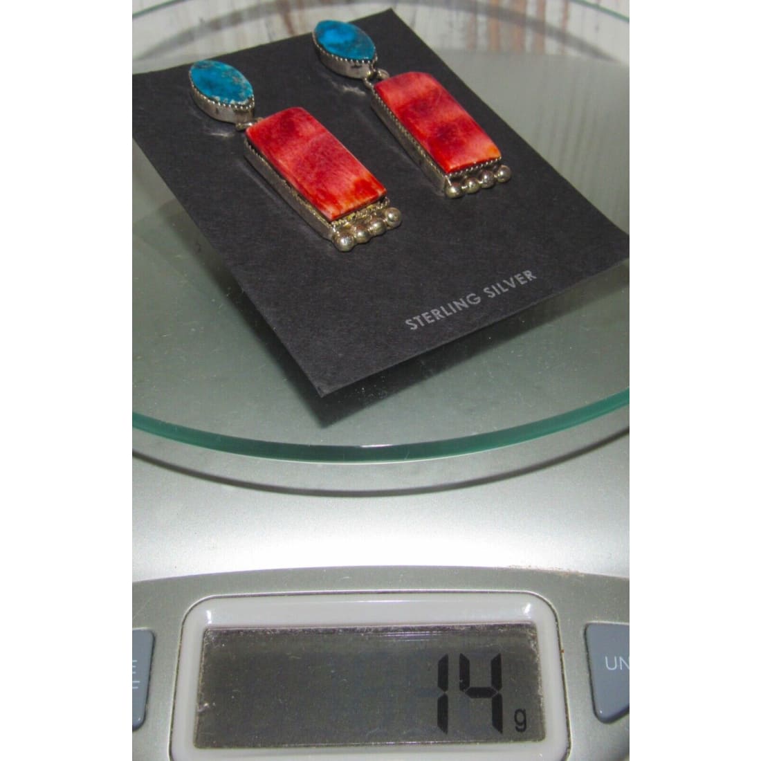 Navajo Red Spiny & Kingman Turquoise Dangle Earrings 