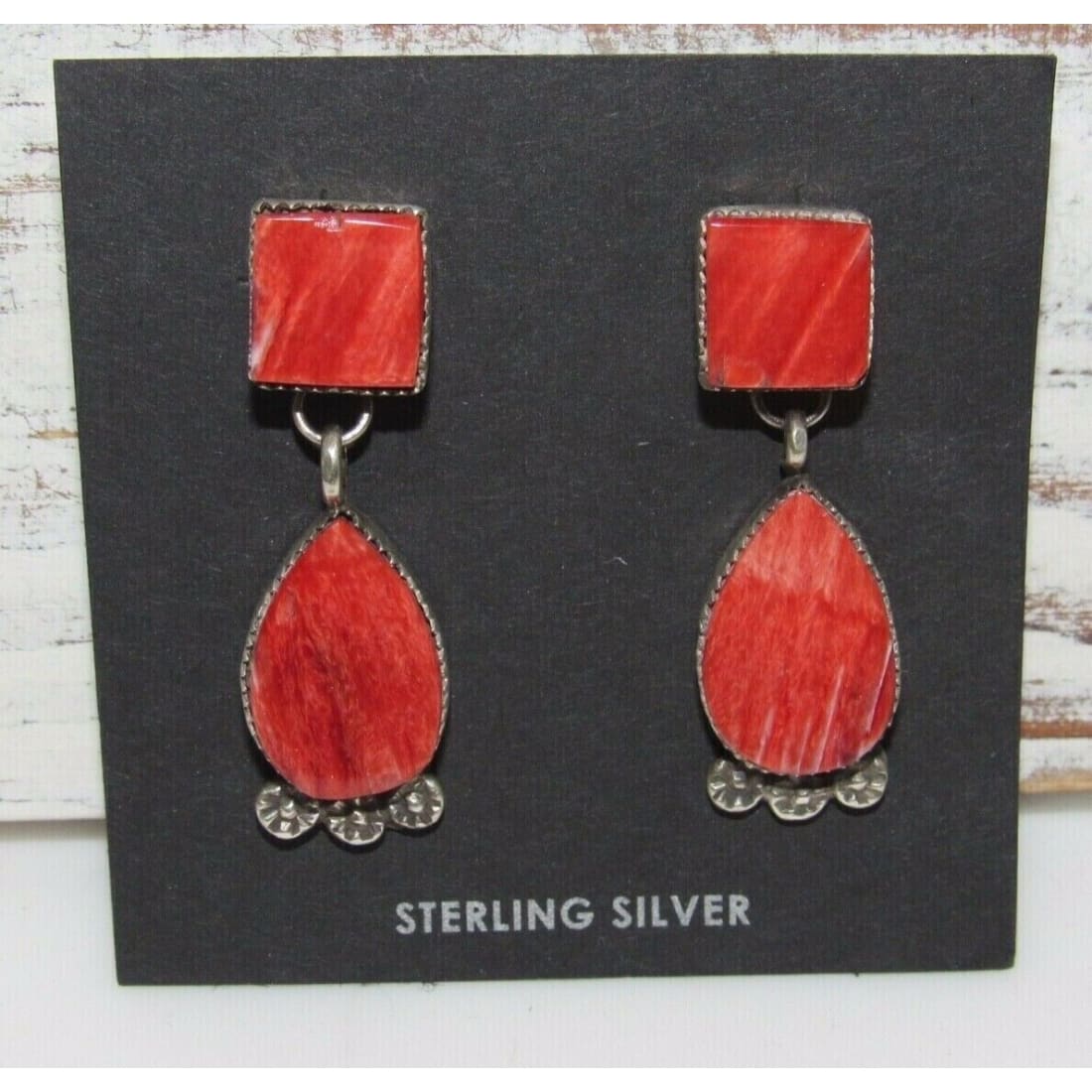 Navajo Red Spiny Oyster Sterling Silver Dangle Statement 