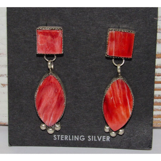 Navajo Red Spiny Oyster Sterling Silver Dangle Statement 