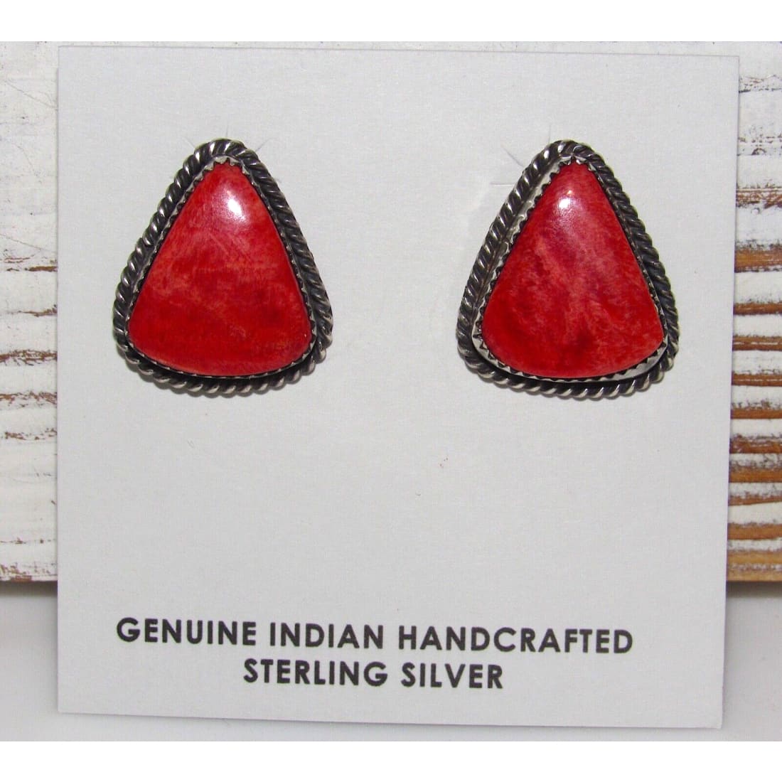 Navajo Red Spiny Post Earrings Sterling Silver F Platero 