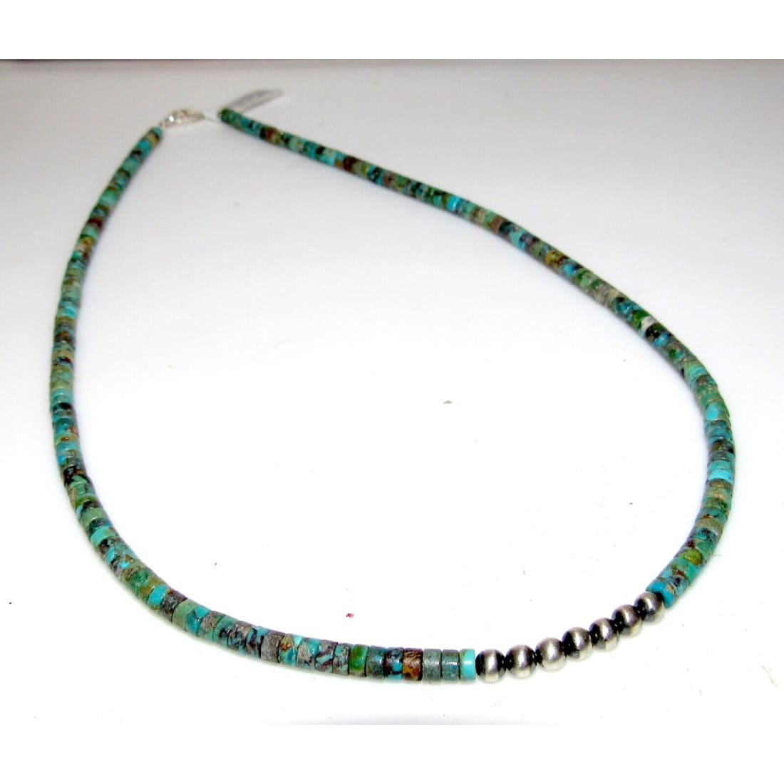 Navajo Rolled Turquoise & Sterling Beads Heishi Choker 