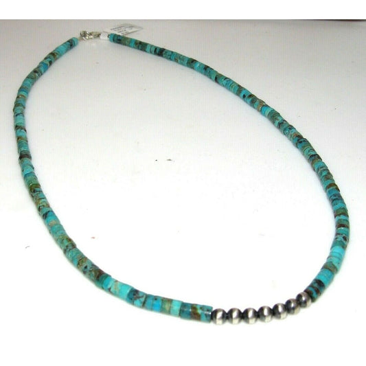 Navajo Rolled Turquoise & Sterling Beads Heishi Choker 
