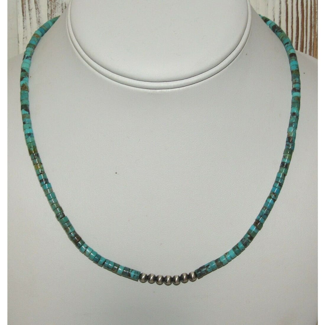 Navajo Rolled Turquoise & Sterling Beads Heishi Choker 