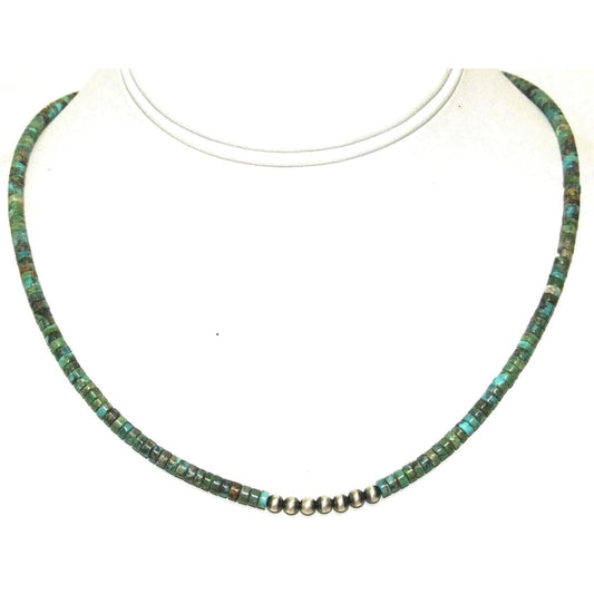 Navajo Rolled Turquoise & Sterling Beads Heishi Choker 