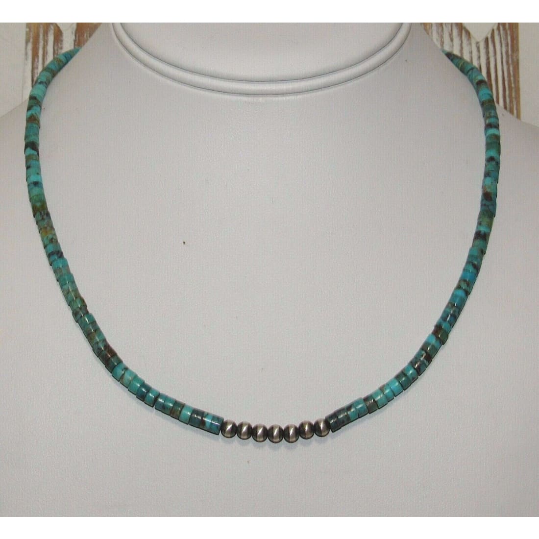 Navajo Rolled Turquoise & Sterling Beads Heishi Choker 