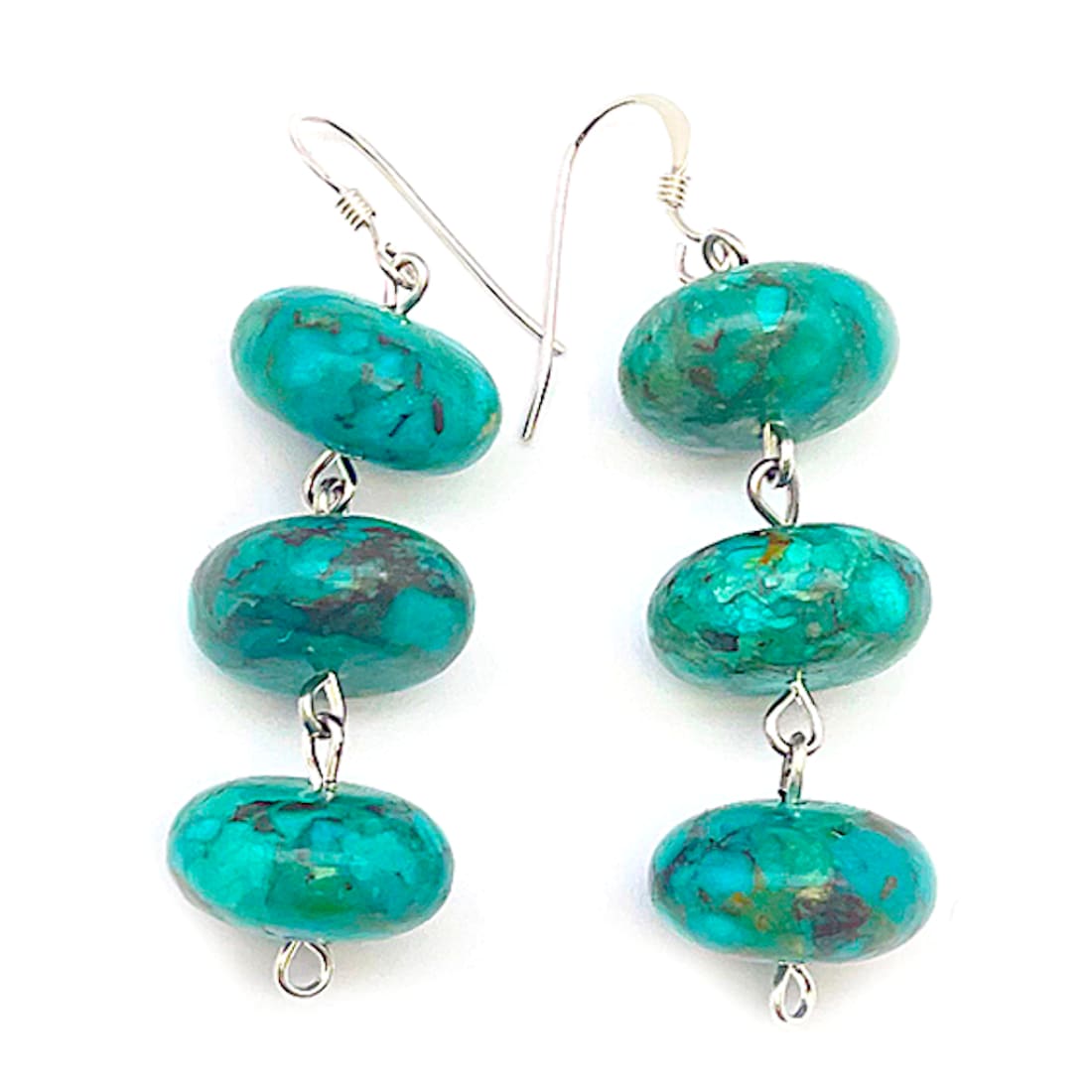 Navajo Rolled Turquoise & Sterling Silver Beaded Heishi Dangle Earrings Native Native American