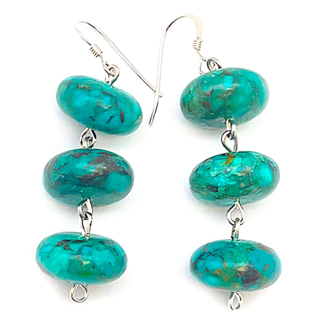 Navajo Rolled Turquoise & Sterling Silver Beaded Heishi Dangle Earrings Native Native American
