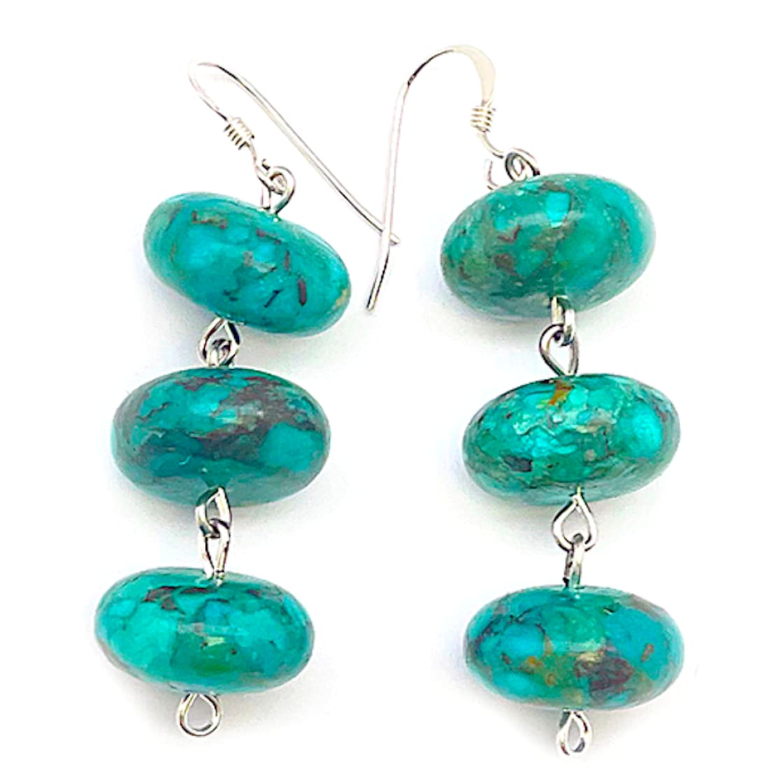 Navajo Rolled Turquoise & Sterling Silver Beaded Heishi Dangle Earrings Native Native American